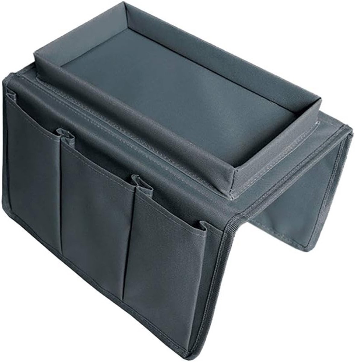 Sofa Armleuning Organizer met Opberglade en Bekerhouder - Ideaal voor Telefoon, Tijdschriften en TV-afstandsbediening in de Slaapkamer of Woonkamer (Grijs)