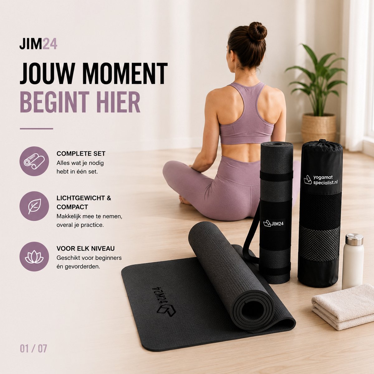 Jim24 Yogamat - Yoga Mat Antislip - Zwart thumbnail 2