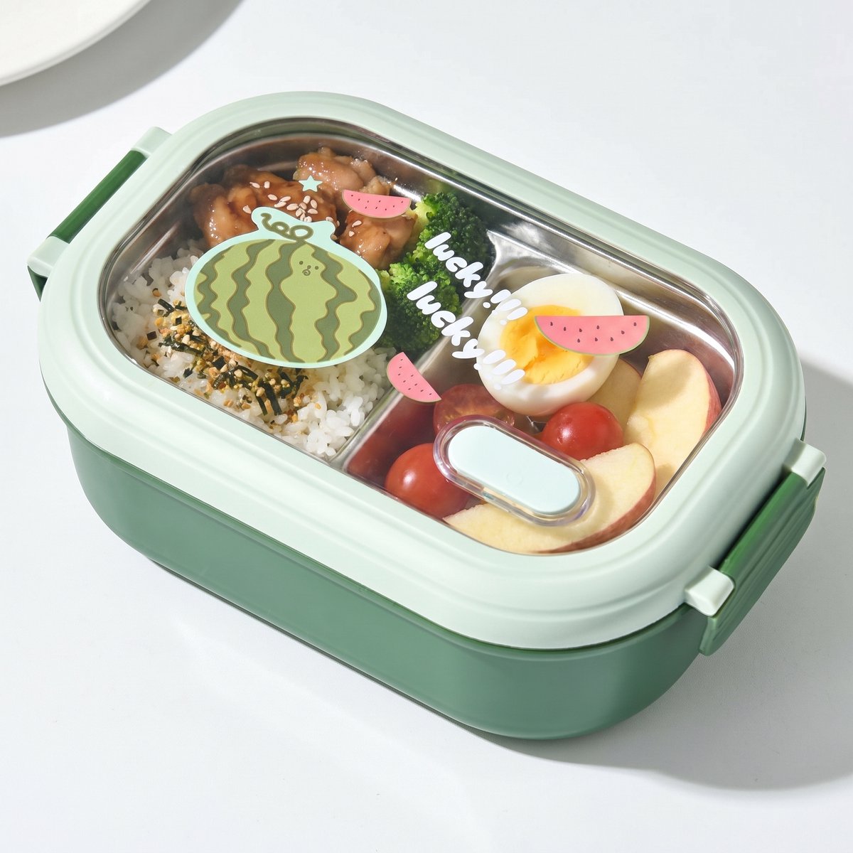 Lunchbox - RVS Broodtrommel- Bento Box - Salade lunchbox - Luchtdicht, Lekvrij - Compartimenten - Geschikt voor Volwassenen en Kinderen - Ideaal voor School, Werk en Reizen - Groen