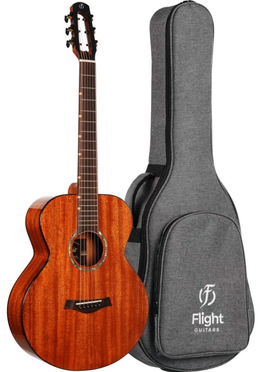 Flight PIXI MAH PLUS Reisgitaar All Solid Akoestische Gitaar Natural Hoogglans met Tas