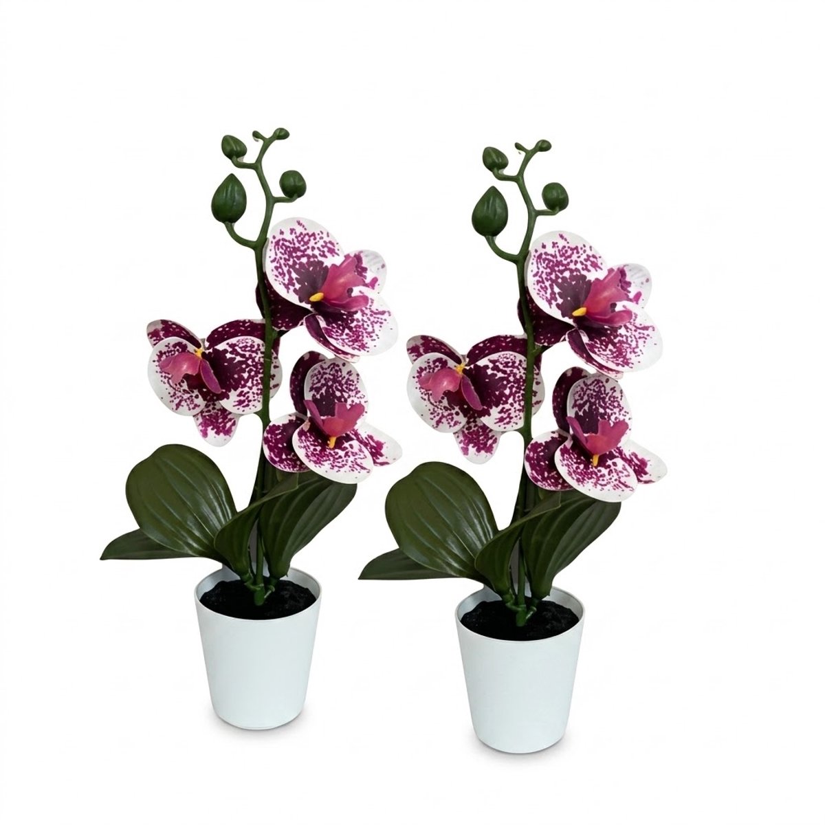 Paarse kunstorchidee kunstplant kunstplanten set van 2 orchidee bloemen in witte pot decoratie voor woonkamer slaapkamer kantoor en vensterbank
