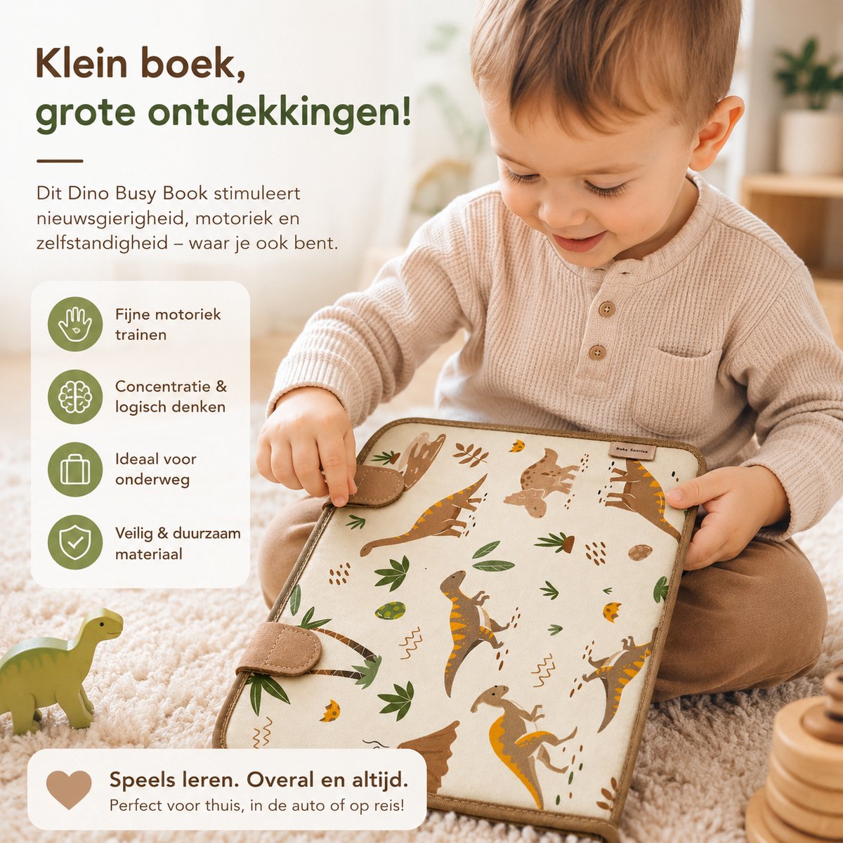 Baby Sonrisa Busy Board - Montessori Speelbord - Dino Activiteitenboek - Educatief Speelgoed - Sensorisch Speelgoed - Leeftijd 1 tot 4 Jaar — afbeelding 4