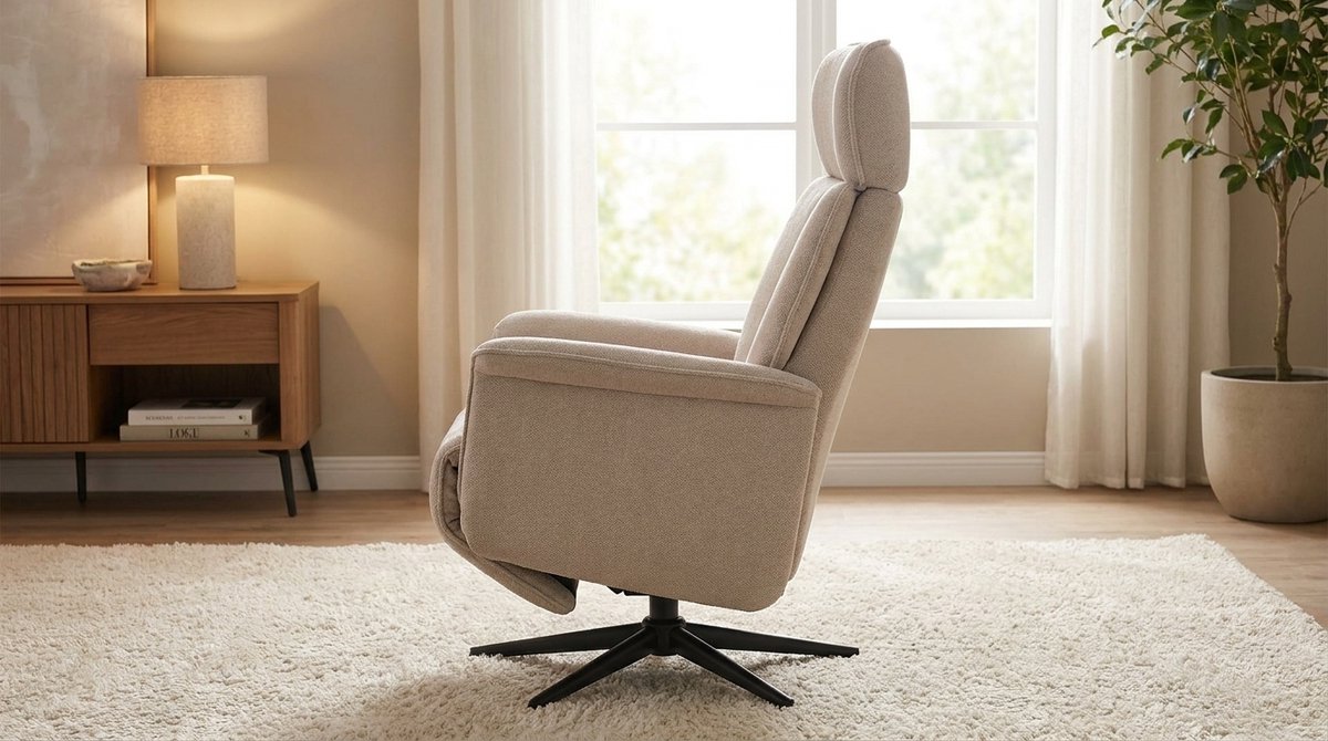 Relaxfauteuil - House&Garden Verdal Luxe Bouclé Relaxstoel met Armleuningen en Manuele Verstelling - Naturel Bouclé - Zwart Metalen Onderstel - 77x79x109 cm