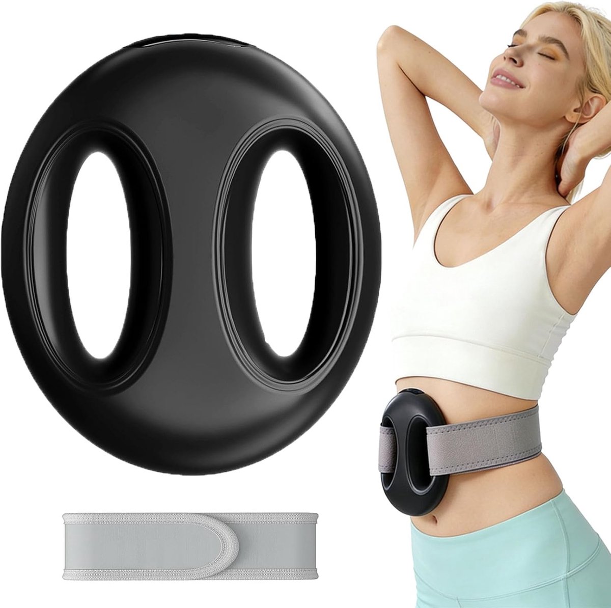 Volledige lichaam fascia-ringmassager met riem, diepe weefsel vibratiemassagegereedschap, 3 modi & 6 intensiteitsniveaus, draagbare draadloze massager voor gewichtsverlies en lymfedrainage, cadeau voor vrouwen (Zwart)