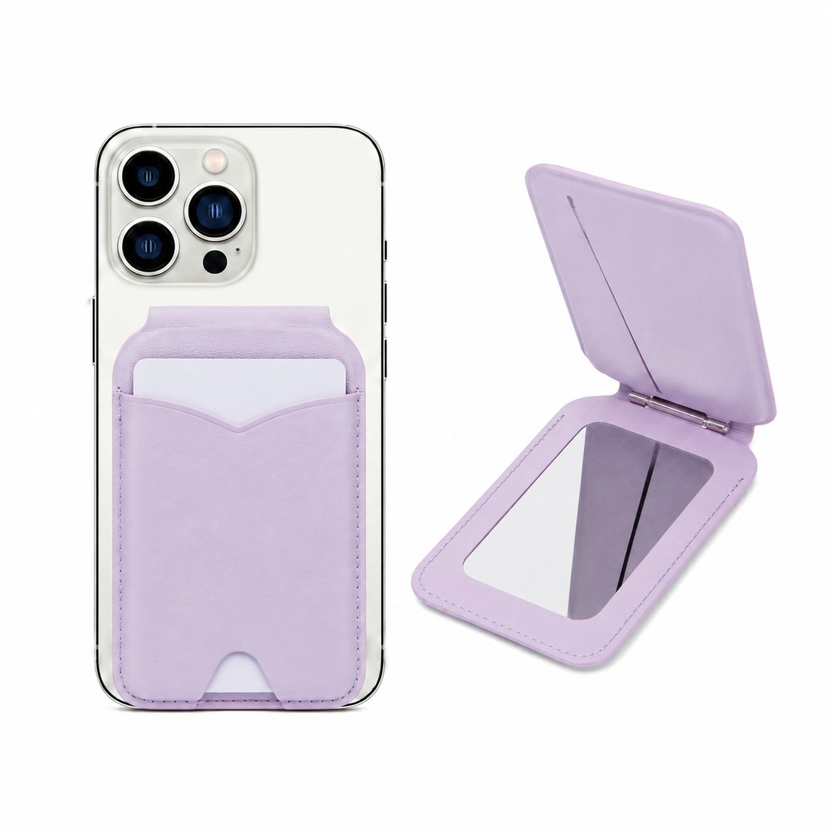 Ryoudavell - Magnetische MagSafe Pasjeshouder & Telefoonhouder voor iPhone 17/16/15/14/13/12 Pro Max Plus Mini - RFID Kaarthouder met Spiegel - Lederen Magsafe Wallet Wallet Case - Telefoon Houder Standaard Achterkant voor 5 Pasjes