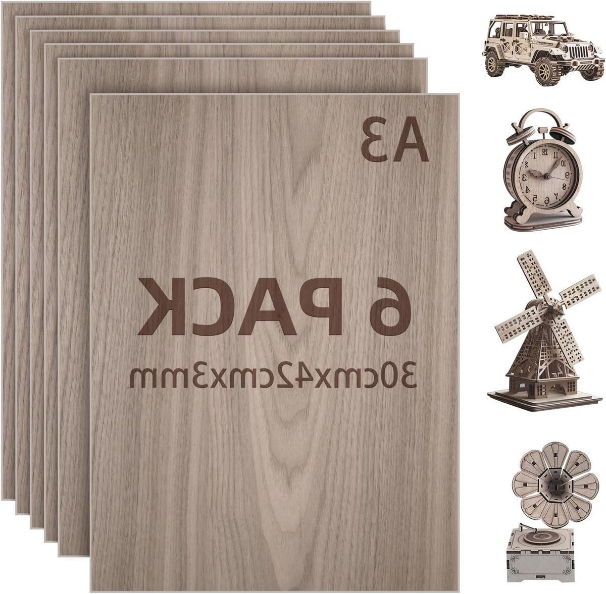 Multiplex Platen - Houten Plaatjes - Modelbouw Hobby - Glad Braamvrij Oppervlak - 6 Stuks 30x42cm - Walnoot