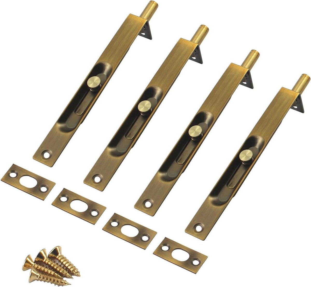 Verstevig je Deur met 6 Inch RVS Verborgen Deurslot Flush Slide Latch Bolt - 4 Stuks Inclusief Schroeven, Messing Kleur