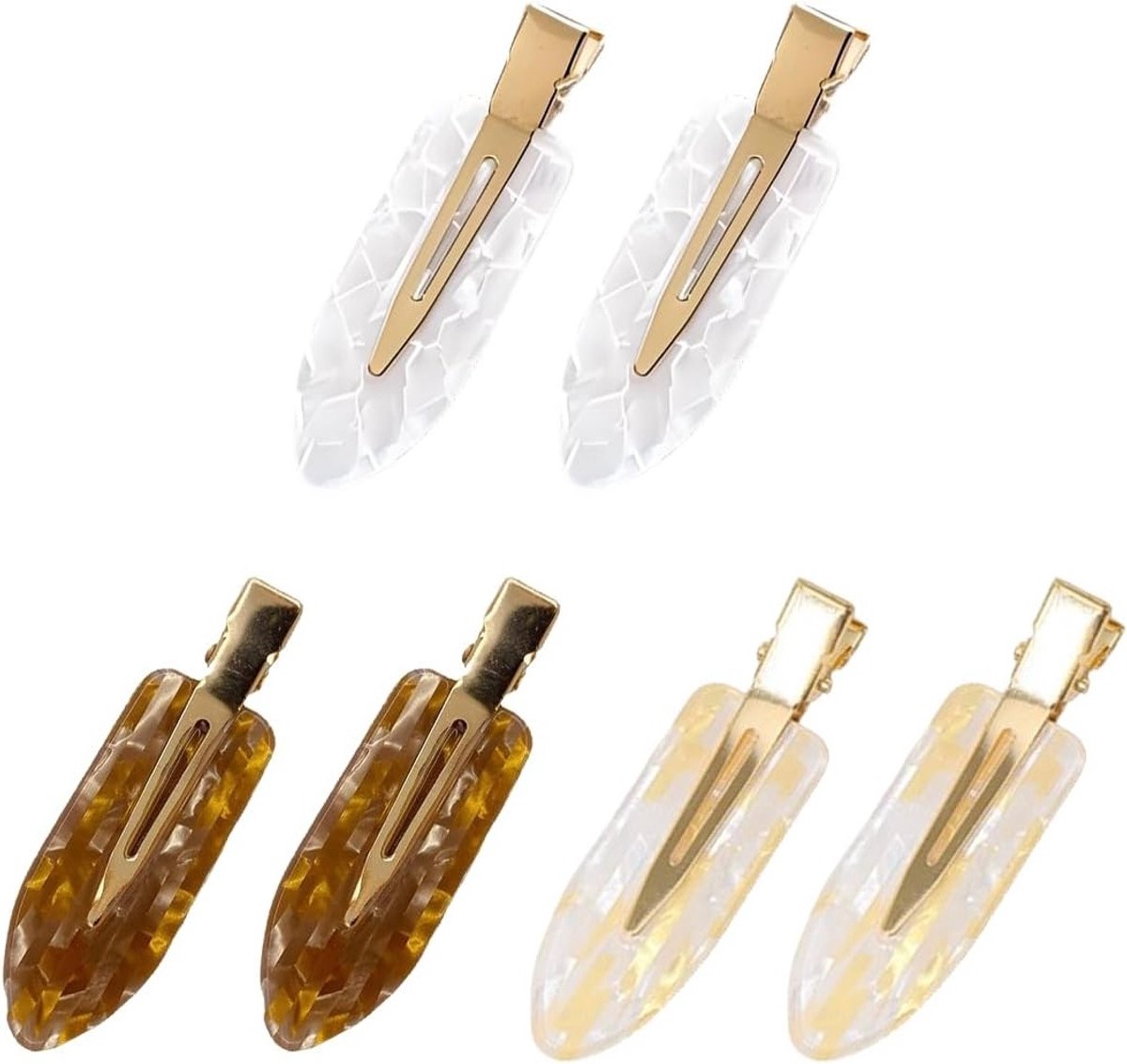 Set van 6 Haarspelden zonder Plooien voor Vrouwen - Acrylhars Flat Clips voor Krullen en Make-up in 3 Kleuren