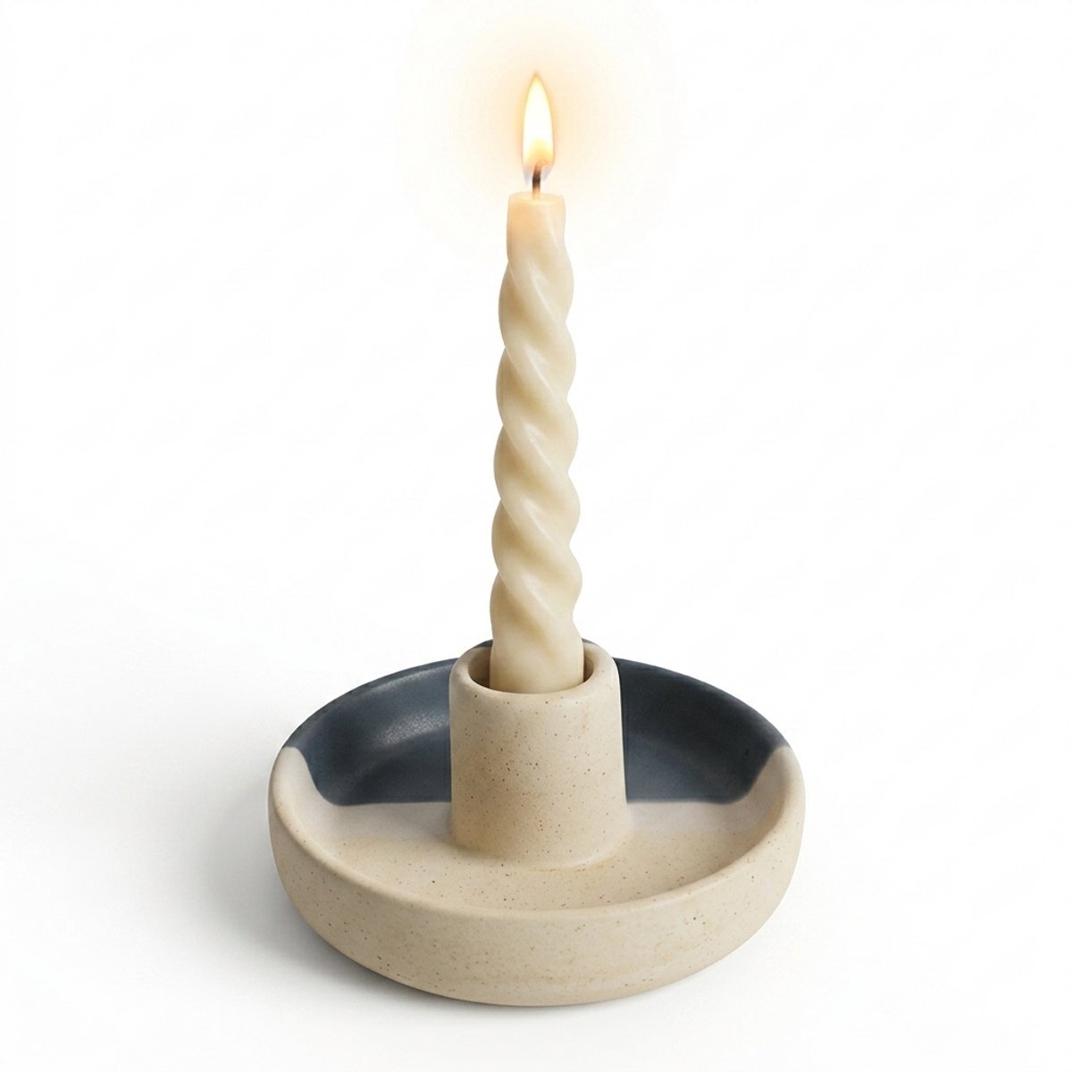 COZELLA® ZENDA Kandelaar Keramiek – Kaarsenhouder Dinerkaars Kaarsenstandaard – Sieradenschaaltje – Indigo & Ivory