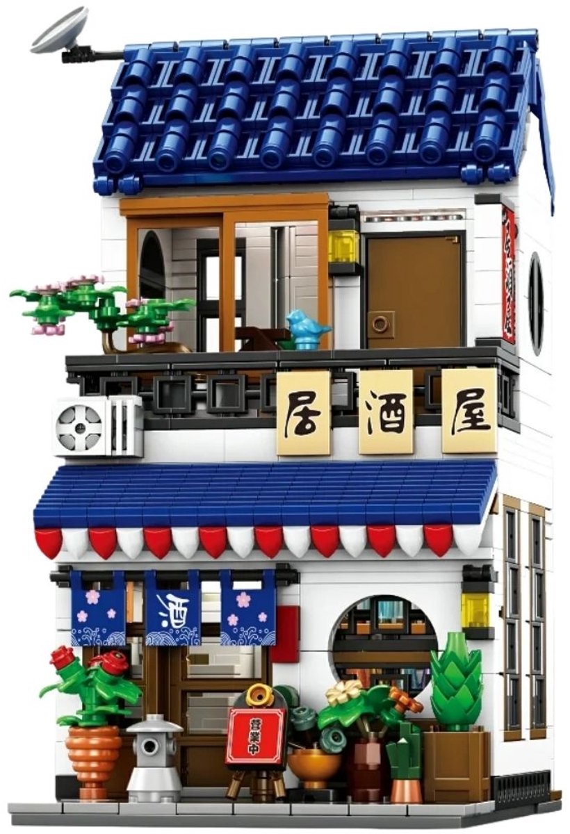 Reobrix 66502 - 2 in 1 Japanse Izakaya Bar bouwset incl. verlichtingen | Classic Creator Modular Building | Expert Architecture Modelbouw | Geschikt voor Lego | Educatief STEM Speelgoed voor volwassenen & kinderen | Bouwdoos met 1130 bouwstenen