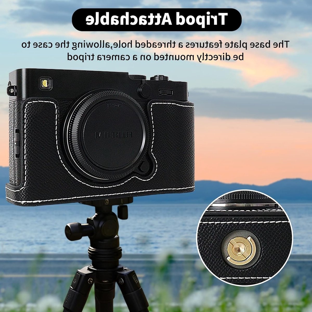Stijlvolle en beschermende cameratas voor Fujifilm X-E5 van PU leer thumbnail 5