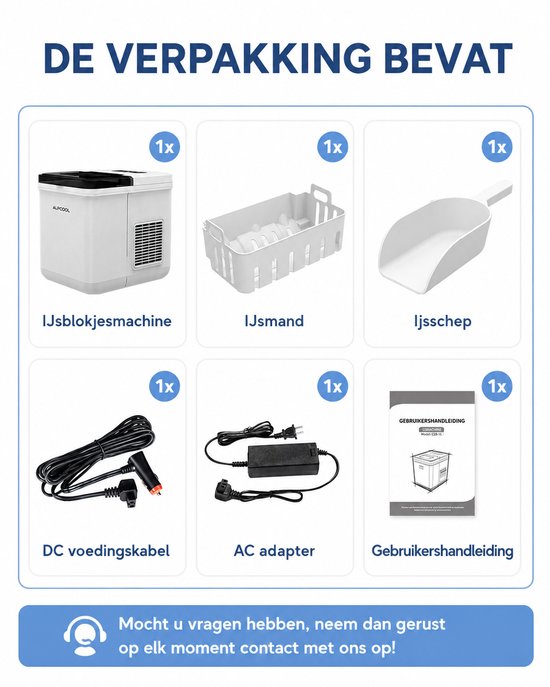 Jensaro Draagbare IJsblokjesmachine - Auto IJsmaker 12V/24V/230V - Camping IJsmachine - 9 IJsblokjes in 7 Minuten - 24L/Dag -Wit — afbeelding 2