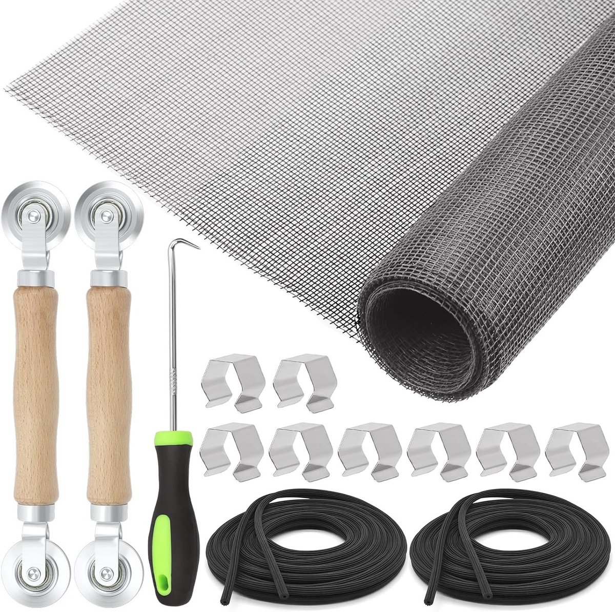 Complete 14-delige Screen Repair Kit voor Vervanging en Installatie van Raamhorren met Gri