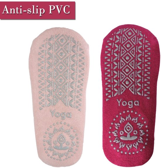 Zeynomax - Antislip Yogasokken - Sportsokken met Elastische Kruisbanden - Wijnrood+Roze - Ideaal voor Yoga en Pilates - Comfortabel en Ademend van Merkloos — afbeelding 5