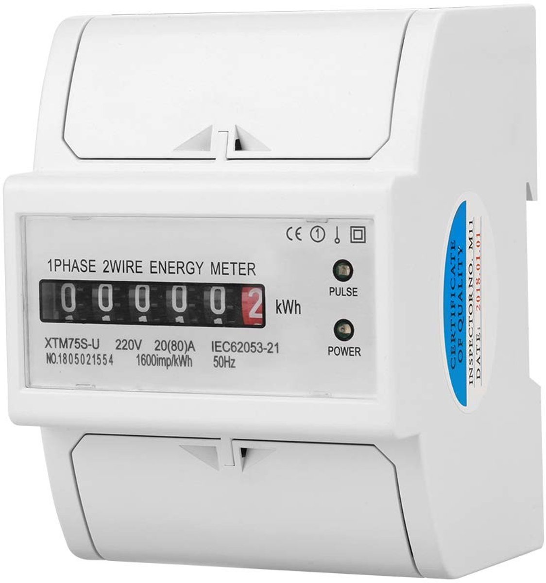 Dailygoody - Elektronische kWh-meter - Energiebesparing - 4P DIN-rail - Thuisgebruik - Energieteller - 20(80)A - Geschikt voor winkels en woningen