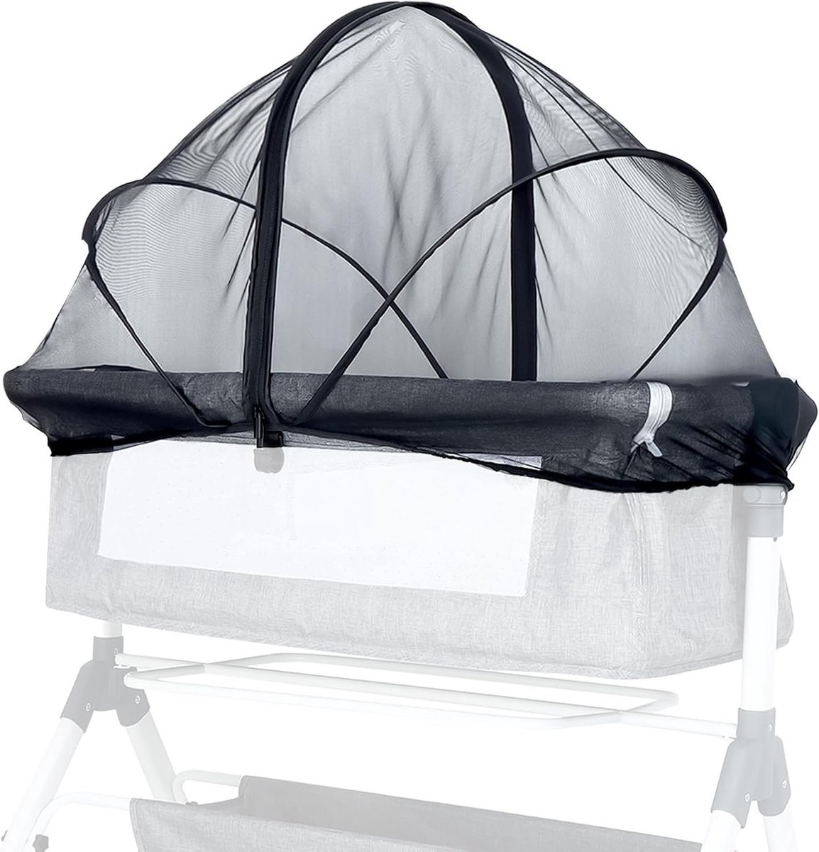 Baby Muggennet voor wieg en reisbed - Opvouwbaar, universeel, met 2-weg rits en insectbescherming - 55 x 100 cm zwart