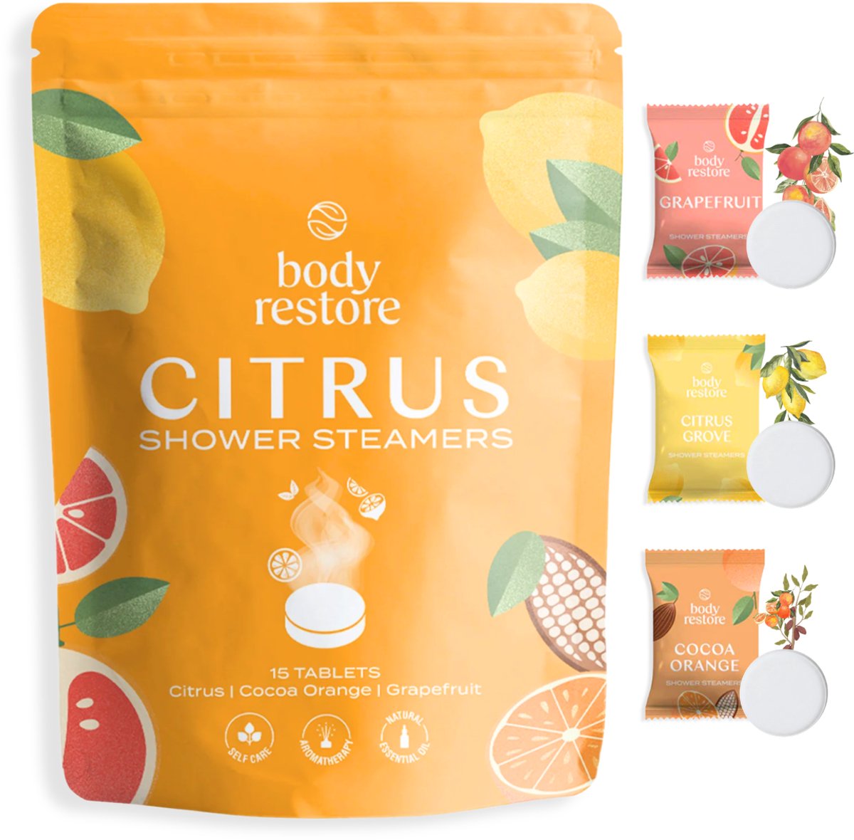 Shower Steamers Citrus Mix 15-pack - Body Restore - Douche Tabletten met Etherische Oliën - Aromatherapie Douche - Voordeelpak