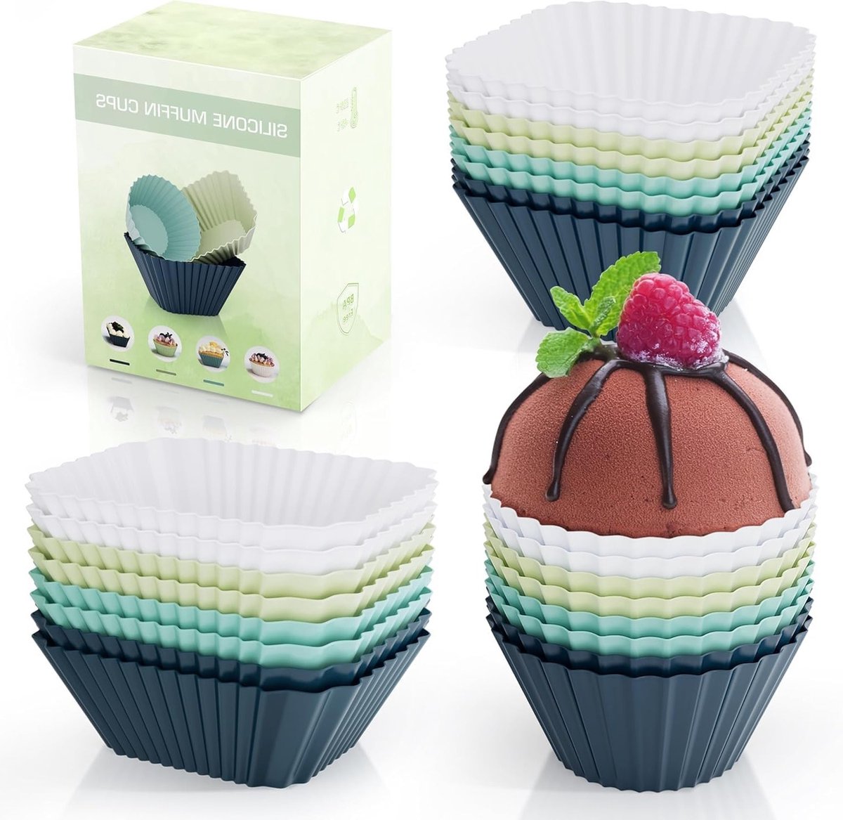 Herbruikbare Siliconen Cupcakevormpjes - 24 Stuks in 3 Vormen, BPA-vrij, Geschikt voor Oven en Vaatwasser, Perfect voor Feestjes en Halloween Decoraties