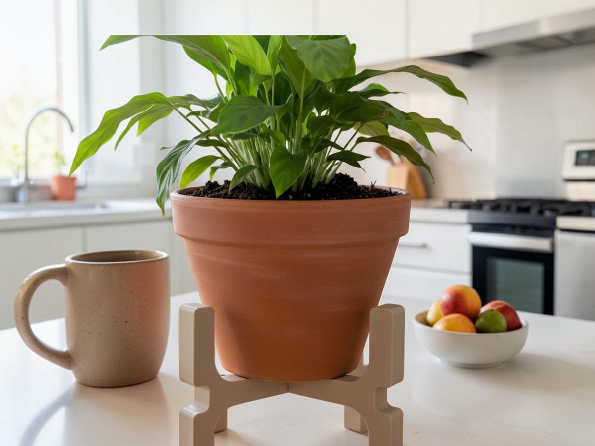 RI-Design Bloempot Houder 15 cm – 3D Geprint Plantenstandaard – Duurzaam Materiaal – Minimalistisch Design – Hout look