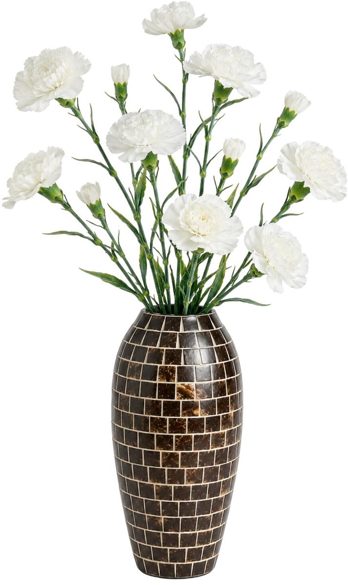 Mica Decorations Kunstbloem Anjer Floristic - 6x - H71 cm - wit - kunststof - stelen kunstbloemen - boeket - witn bloemetjes