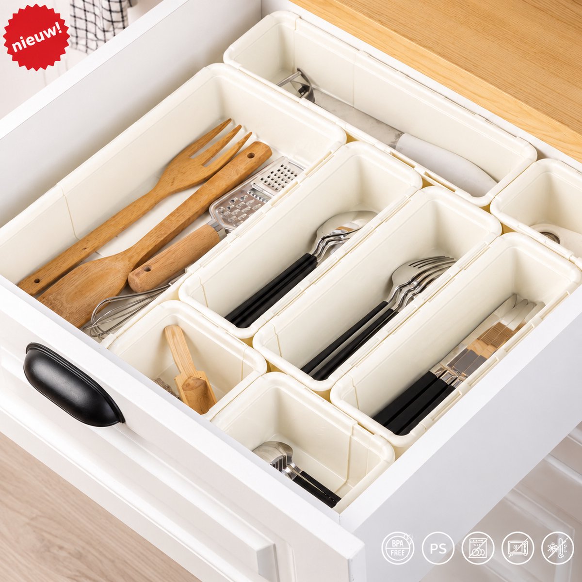MiniMax 12-delige Modulaire Lade Organizer Set – BPA-vrij – Stapelbaar & Verstelbaar – Antislip – Voor Keuken, Badkamer & Kantoor