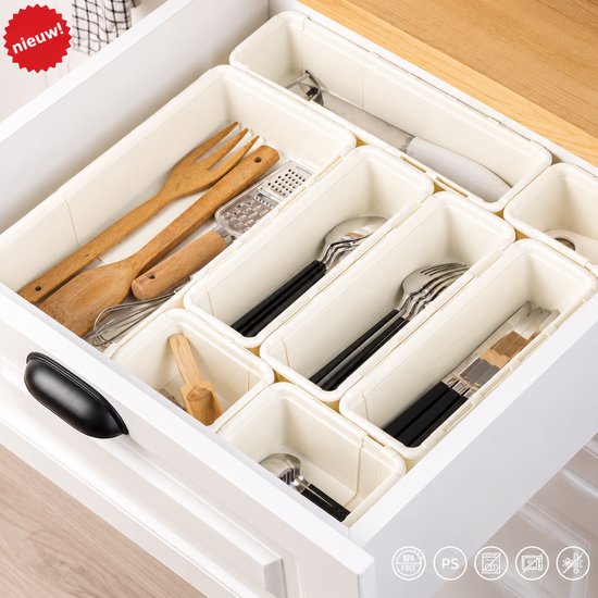 MiniMax Set de rangement modulaire pour tiroirs 12 pièces – Sans BPA – Empilable et réglable – Antidérapant – Pour Cuisine, salle de bain et bureau