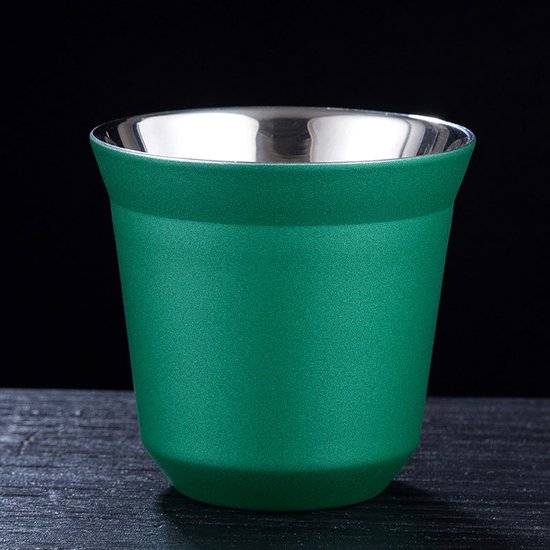 Dailygoods- Koffiemok Thermisch Geïsoleerd - Roestvrij Staal - Ergonomisch - Kleur: Groen - Capaciteit: 85 ml - Afmetingen: 6 cm x 6 cm x 3,2 cm - Espressomok — afbeelding 3