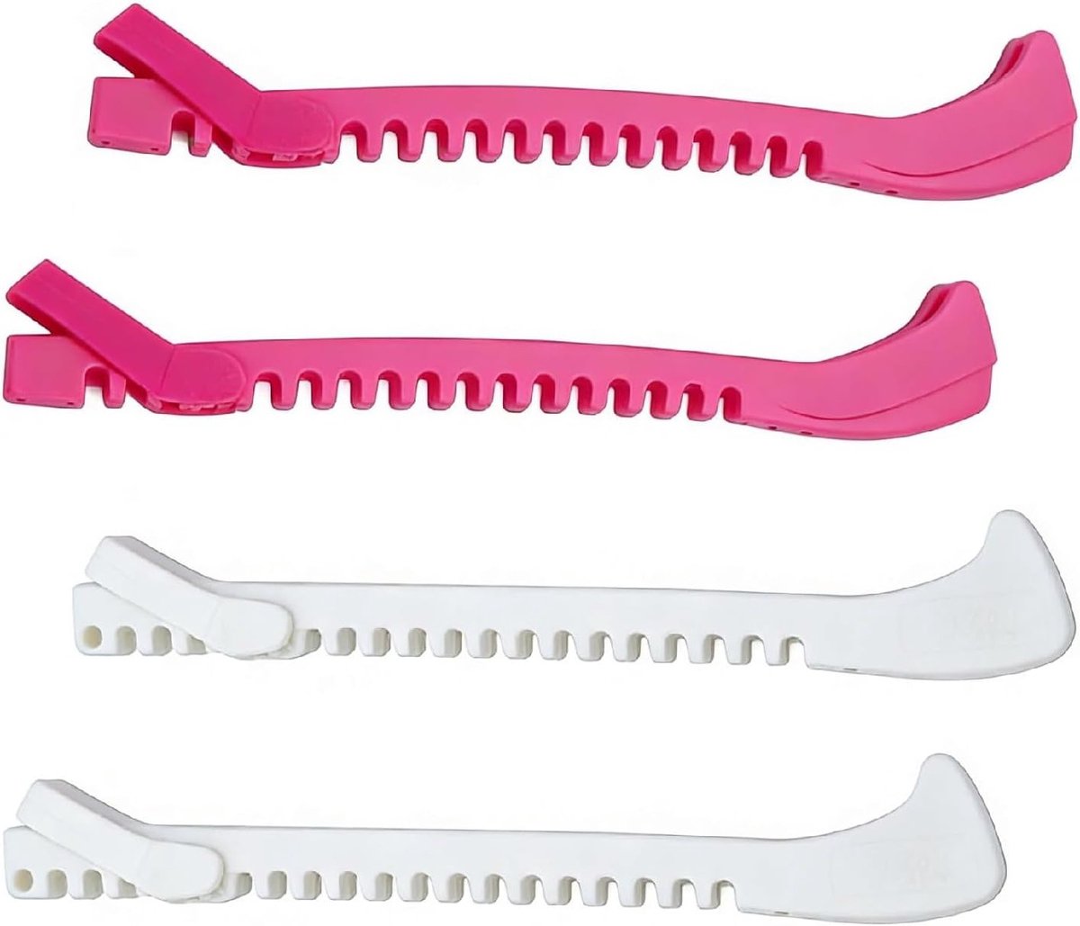 Verstelbare kunstschaatsbeschermers, 2 paar, op maat te snijden, schaatsaccessoires voor kinderen en volwassenen (roze + wit)