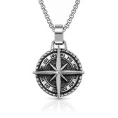 Mendes heren ketting Edelstaal Kompas Amulet Zilverkleurig