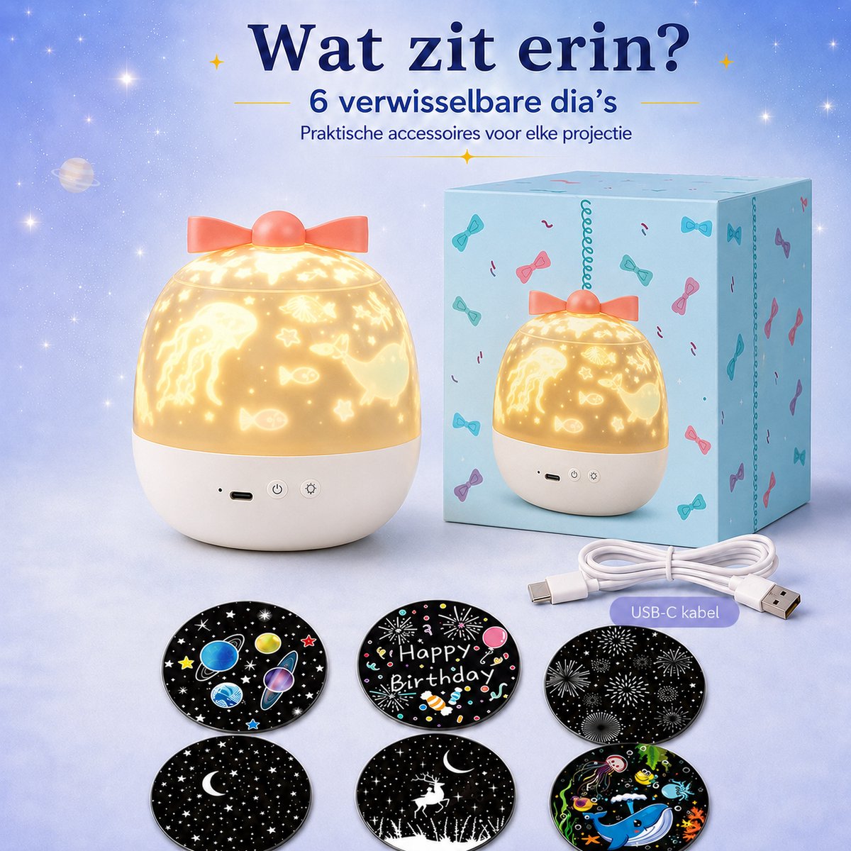 Sercano Eenhoorn Sterrenhemel Projector - Ingebouwde 8 muziek - 6 Thema's - 360° Rotatie - Projectorlamp - Oplaadbaar - Cadeau voor kinder – foto 6