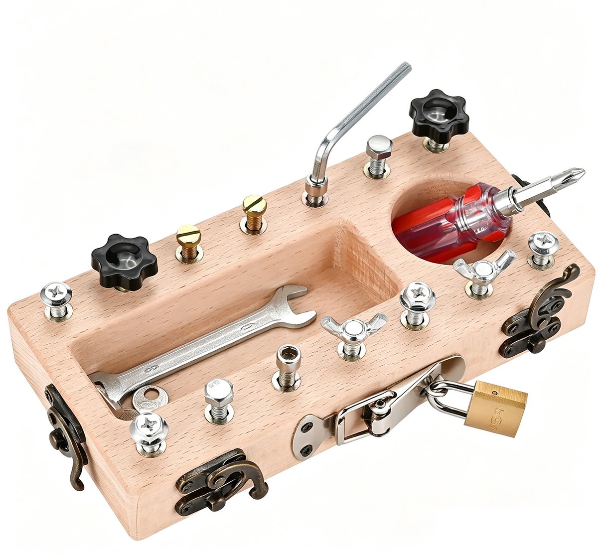 Montessori Houten Schroefbord Speelgoed - Busy Board Houten Speelgoed - Schroevendraaier Board Educatief Speelgoed - Motorische Vaardigheden Speelgoed Cadeau voor meisjes en Jongens van 3 4 5 Jaar