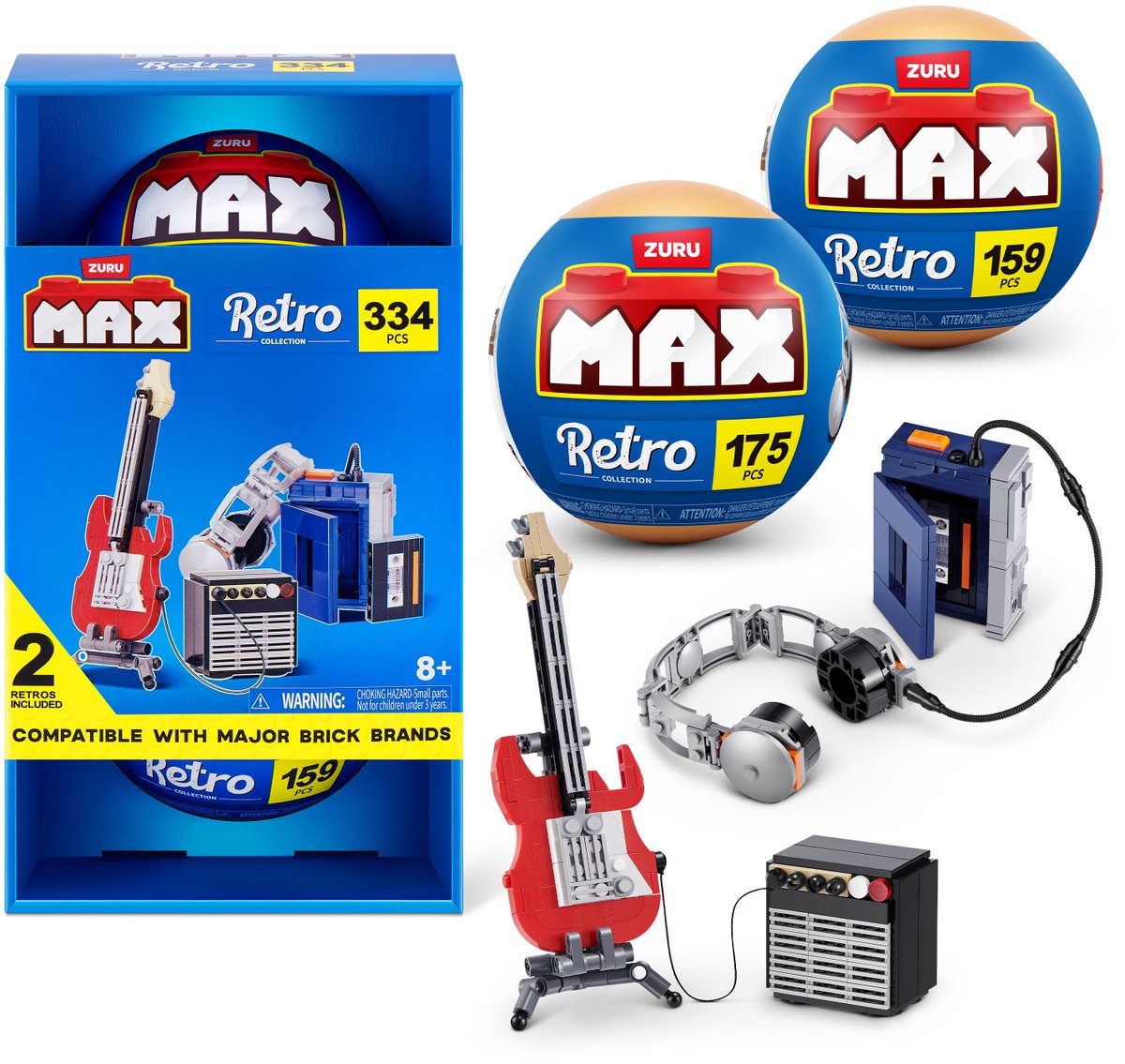 MAX Build More Premium Retro S2 Building Bricks Collection 2-Pack (Walkman & Gitaar en Versterker) by ZURU