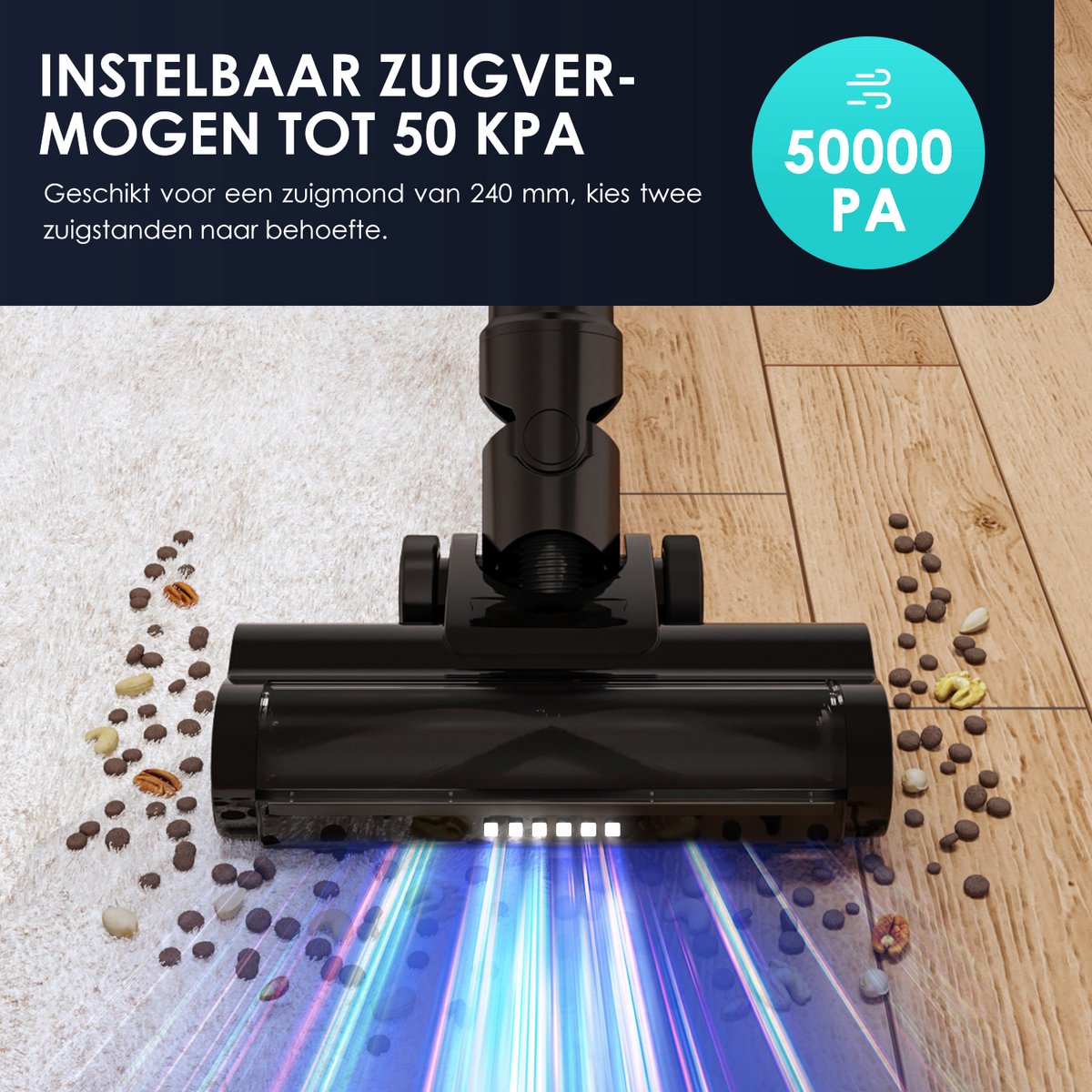 Elekiatech - Steelstofzuiger Draadloos - 50000Pa - 100 Min Gebruikstijd - 1.8L Stofbak - LED display – voor Harde Vloeren, Tapijt en Dierenharen - Zwart – foto 5