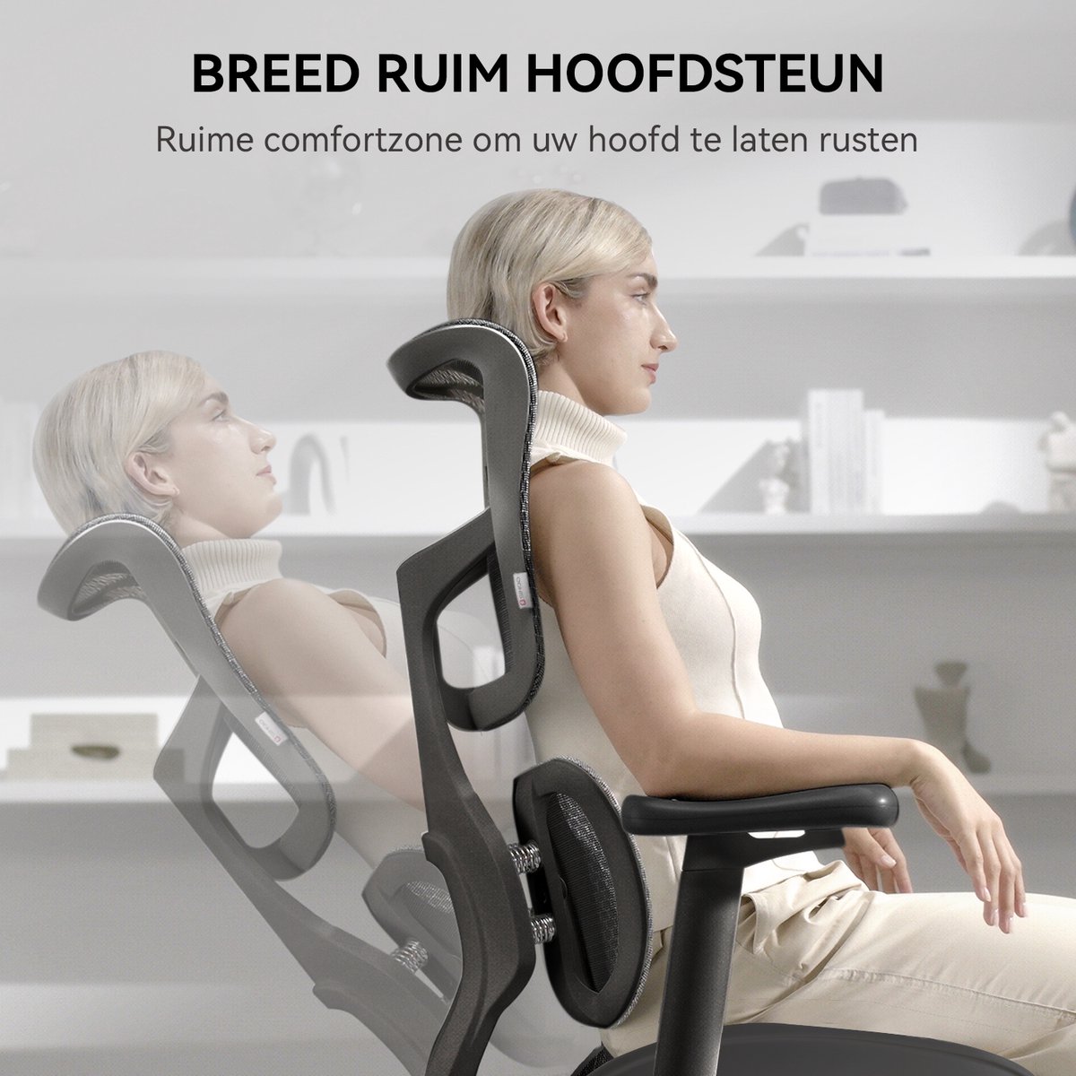 SIHOO S100C Ergonomische Bureaustoel - Dubbele Dynamische Lendensteun - 4D Verstelbare Armleuningen - Verstelbare Kantelbare Rugleuning - Max150kg - Thuiswerken En Gamen - Zwart – foto 6