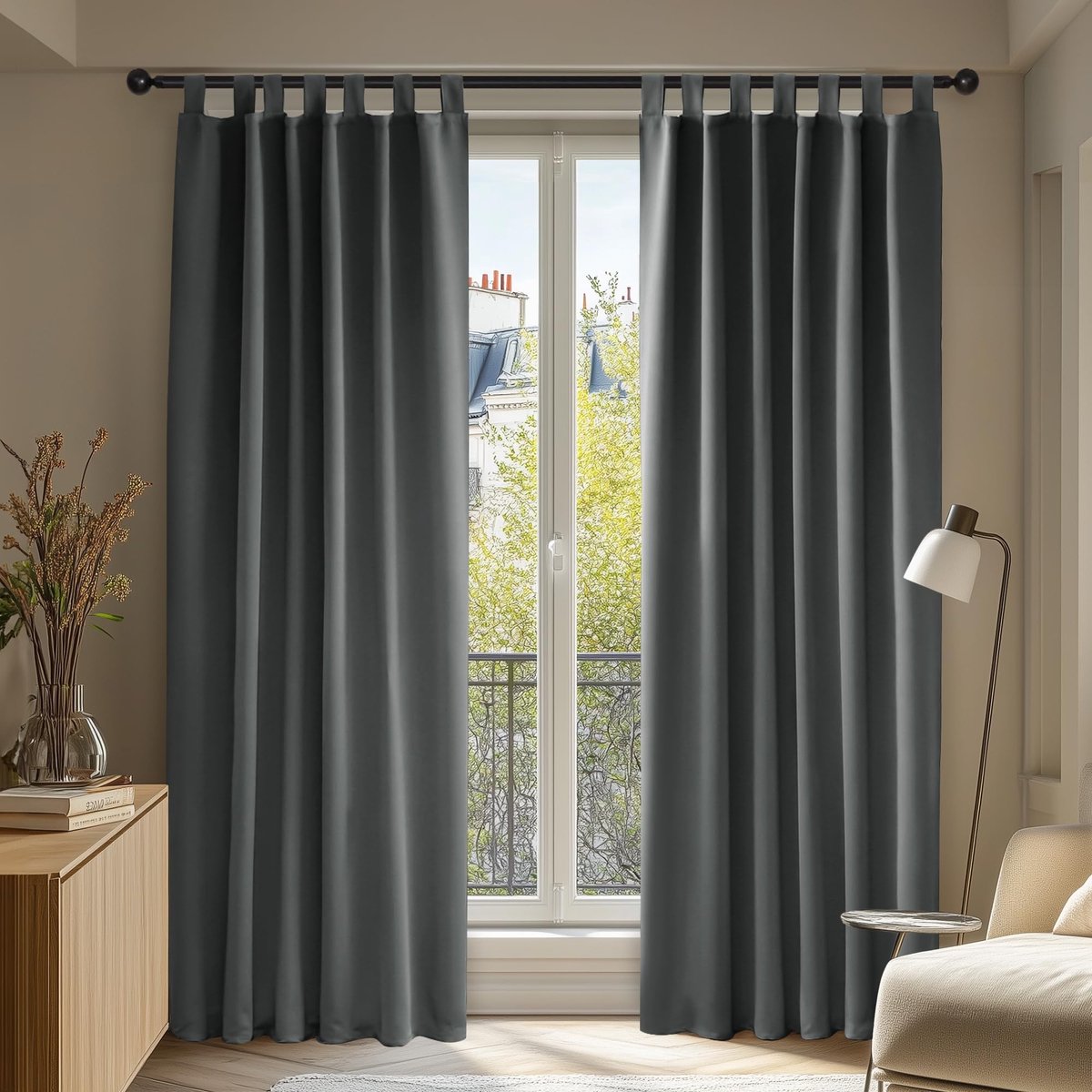 Dailygoody - Verduisterende Gordijnen met Lussen - Warmtewerend - Donkergrijs - 140x175 cm - 2 Stuks - Geschikt voor Slaapkamer en Woonkamer