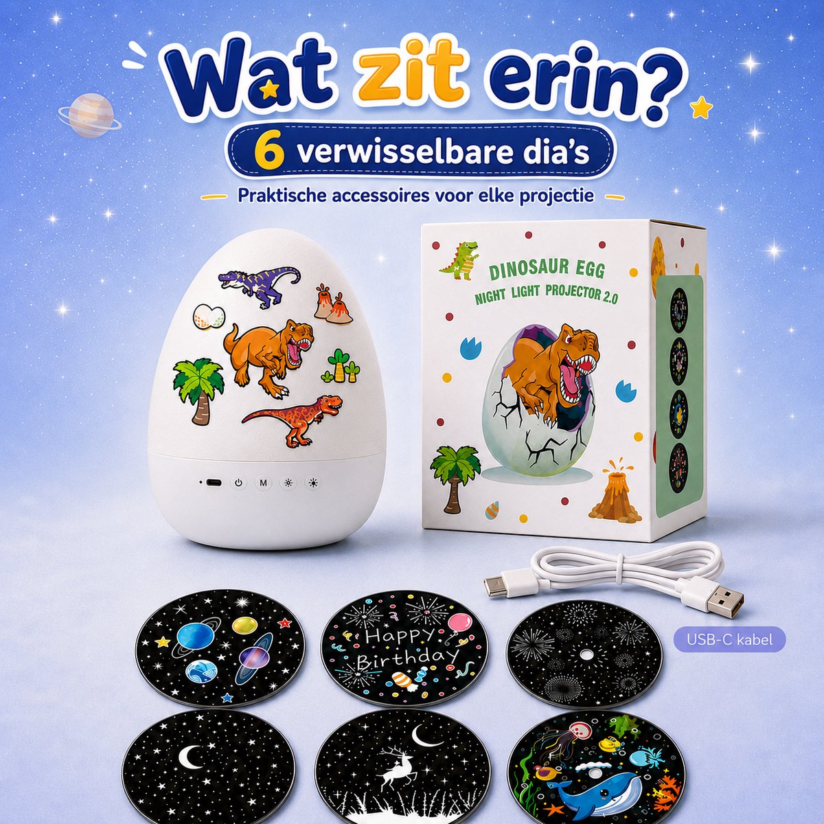 Sercano Dinosaur Projector - Ingebouwde 8 muziek - Sterrenhemel projector & Kinder Nachtlampje - 6 Thema's - Oplaadbaar - 5 uur Gebruiksduur - Schattig Cadeau – foto 7