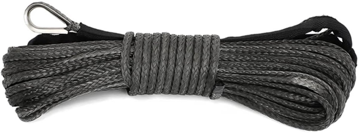 Dailygoody - 1/4 inch synthetische lierlijn kabeltouw - 7700LBs capaciteit - Zwart - Lichtgewicht en drijvend - Perfect voor lieren - Duurzaam en