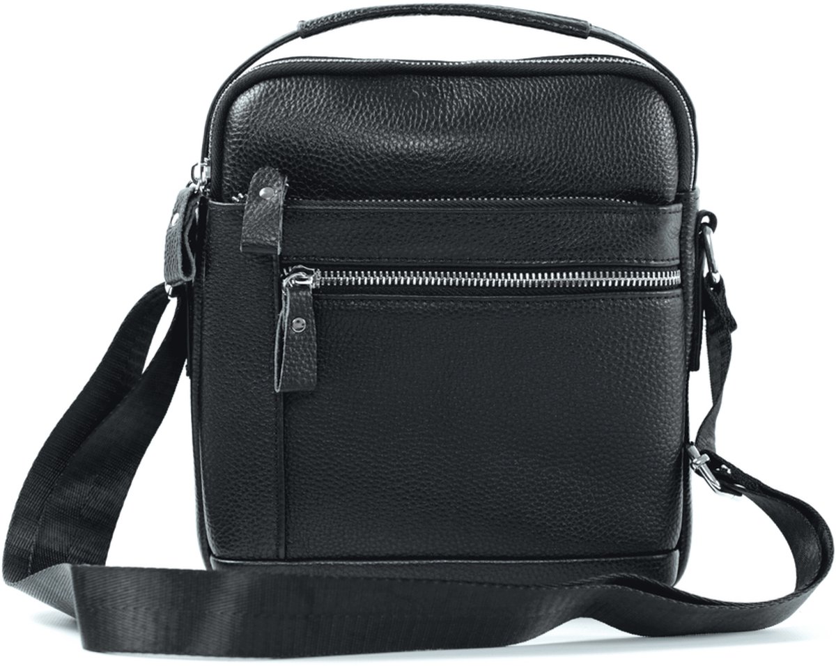 Solier SL35 Moss - Leren heren crossbodytas - Echt leer - Verstelbare schouderriem - Zwart