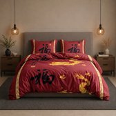SENZATIONE 100% Katoen Percaline Dekbedovertrek 200x200/220-2x60x70 cm DRAGON