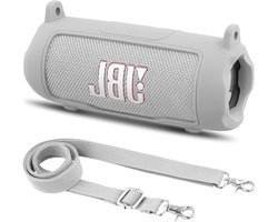 Siliconen beschermhoes voor draagbare Bluetooth speaker met afneembare schouderband, schokbestendige en zachte cover, geschikt voor JBL Flip 7 (Wit)