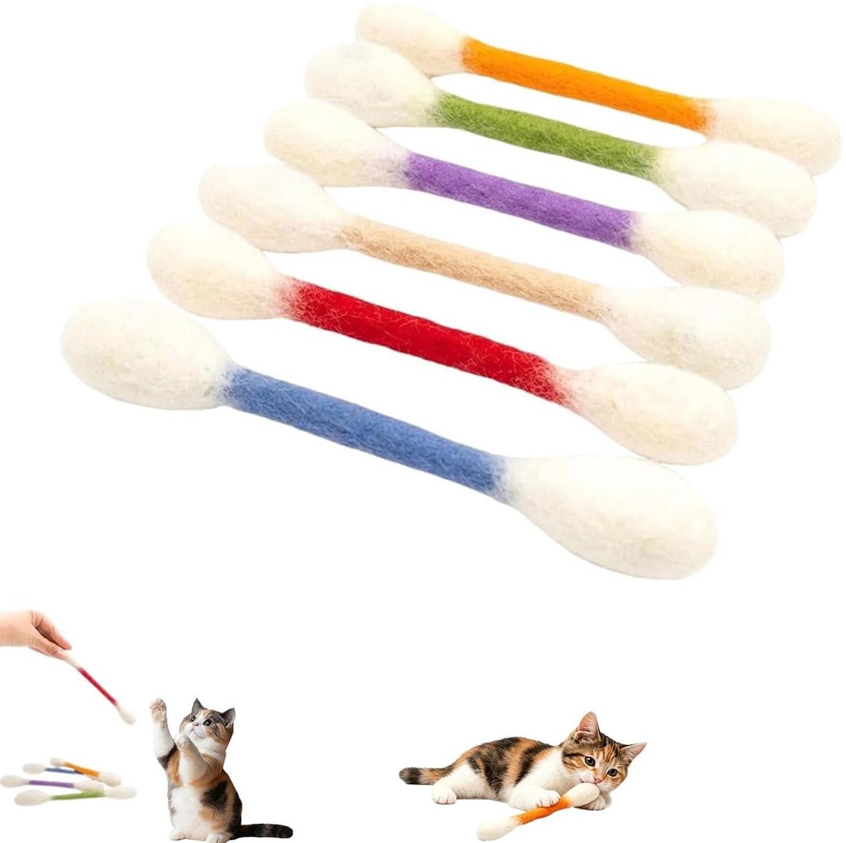 6 stuks wattenstaafjes kattenspeelgoed met kattenkruid - Interactieve kauwstaafjes voor katten - Duurzaam om op te kauwen - Tandverzorgingskoordjes - Interactief speelgoed