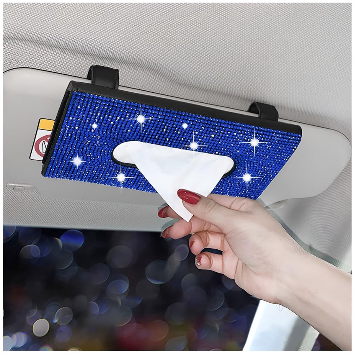 Dailygoody - Bling Zakdoekdoos - Glinsterend auto-accessoire - Blauw - Zakdoekendoos - PU-lederen design - Geschikt voor auto en huis - Elegant model