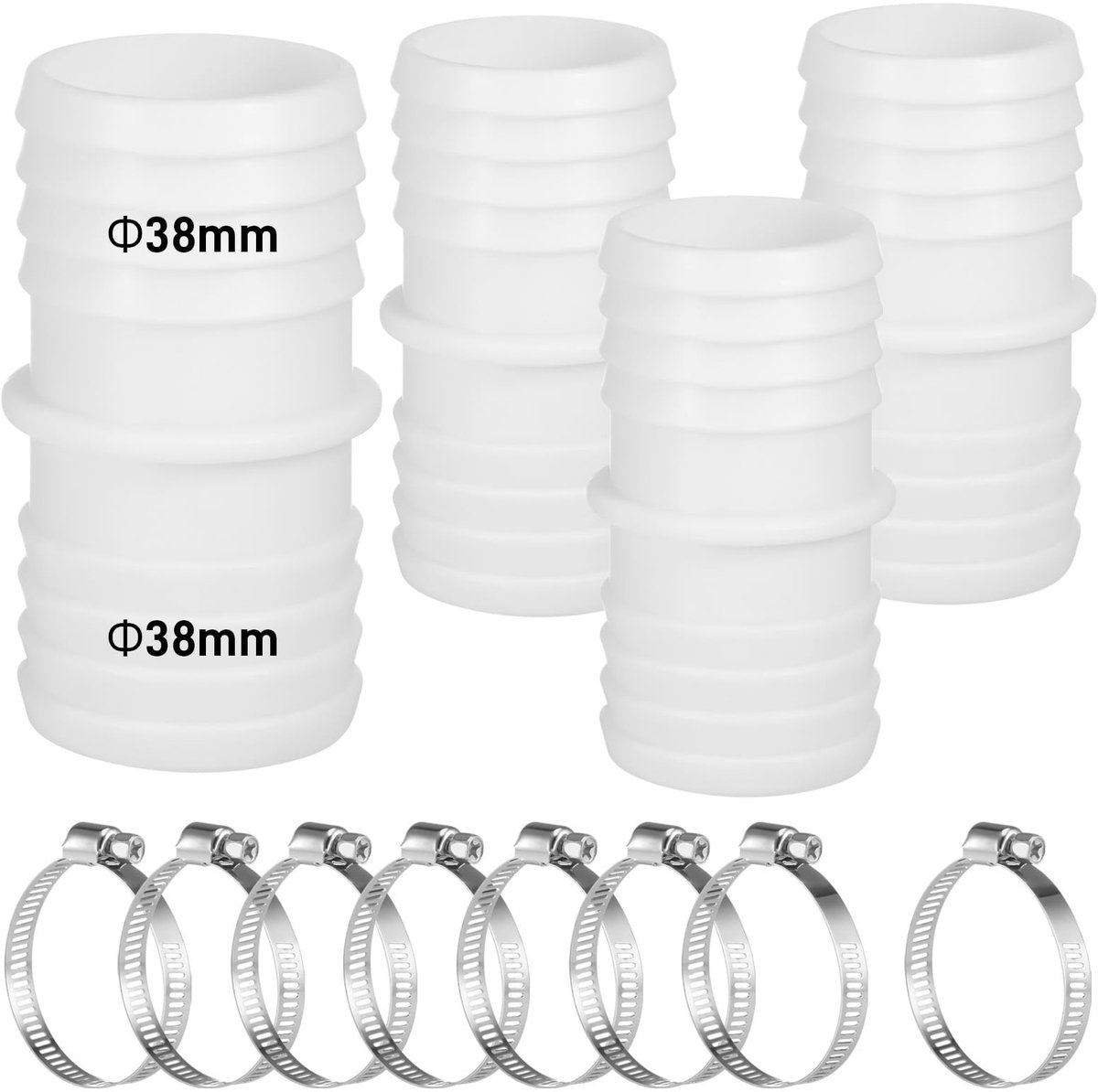 Dailygoody - zwembadslang connectoren - universele adapter - 38 mm - roestvrijstalen slangklemmen - 4 stuks - geschikt voor zwembad en tuinslangen
