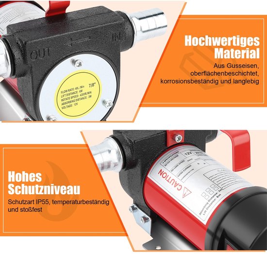 VT Goods - 12V Oil Pump - Elektrische Oliepomp - 160W Vermogen - Rood en Zwart - DC Suction Pump - 40L/min Doorstroomcapaciteit - Geschikt voor Auto.. van VT — afbeelding 2