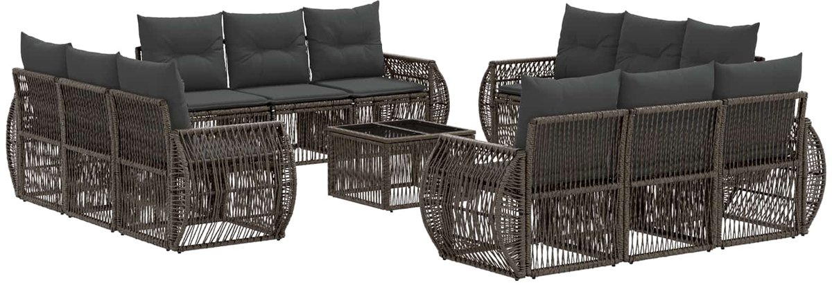 vidaXL - Tuinbank - Set - 13 - pcs - Grijs - en - Donkergrijs - poly - rattan