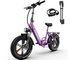 Maxtron Literider 2.0 Opvouwbare Elektrische Fiets–648Wh Accu–20×4.0 Inch Fatbike Banden–Actieradius tot 90 km–Voor- en Achter Hydraulische Schijfremmen–MOZO Aluminium Verende Voorvork met Lock-out– Elektrische Stadsfiets –Max. Belasting 180 kg–Paars