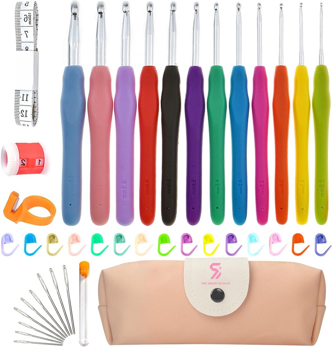 Haaknaald Set met 44 Stukken - Inclusief Roze Haaknaalden, Accessoires en Opbergtas