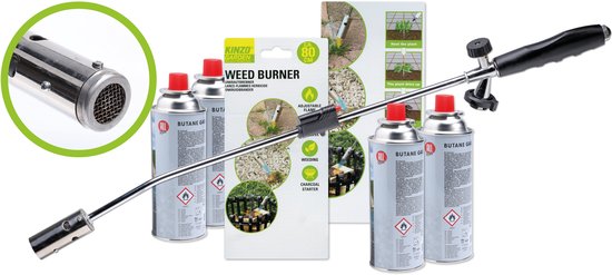 Kinzo Onkruidbrander met Regelbare Gastoevoer Inclusief 4 Gasflessen – Voordeelset