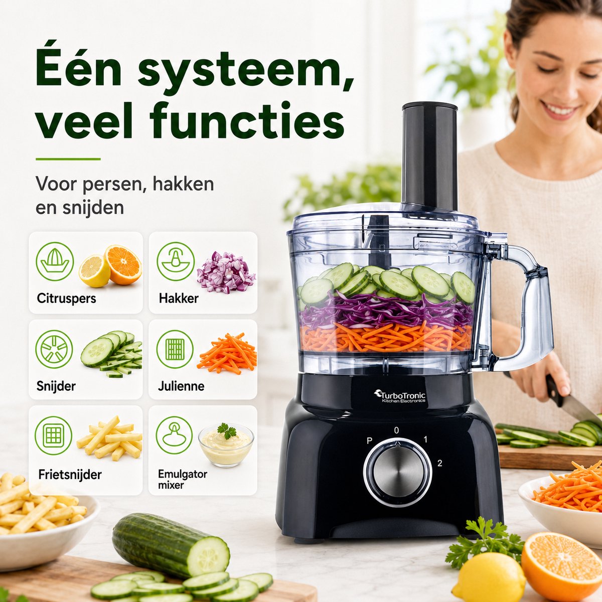TurboTronic FP800 Foodprocessor - Keukenmachine - 1.2 Liter - 800W - Zwart thumbnail 4