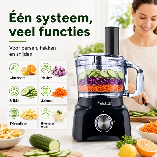TurboTronic FP800 Foodprocessor - Keukenmachine - 1.2 Liter - 800W - Zwart van TurboTronic — afbeelding 4